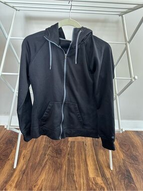 Champion Black Full-Zip Hooded Sweatshirt with Contrast Drawcords